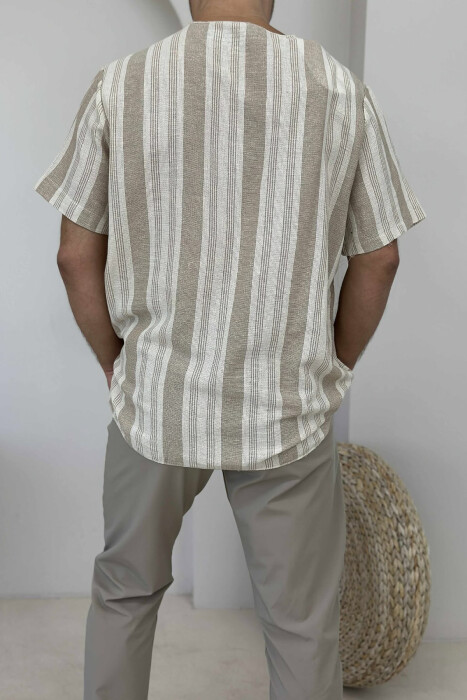 BEAR LOGO STRIPED MEN T-SHIRT BEIGE/BEZHE - 3