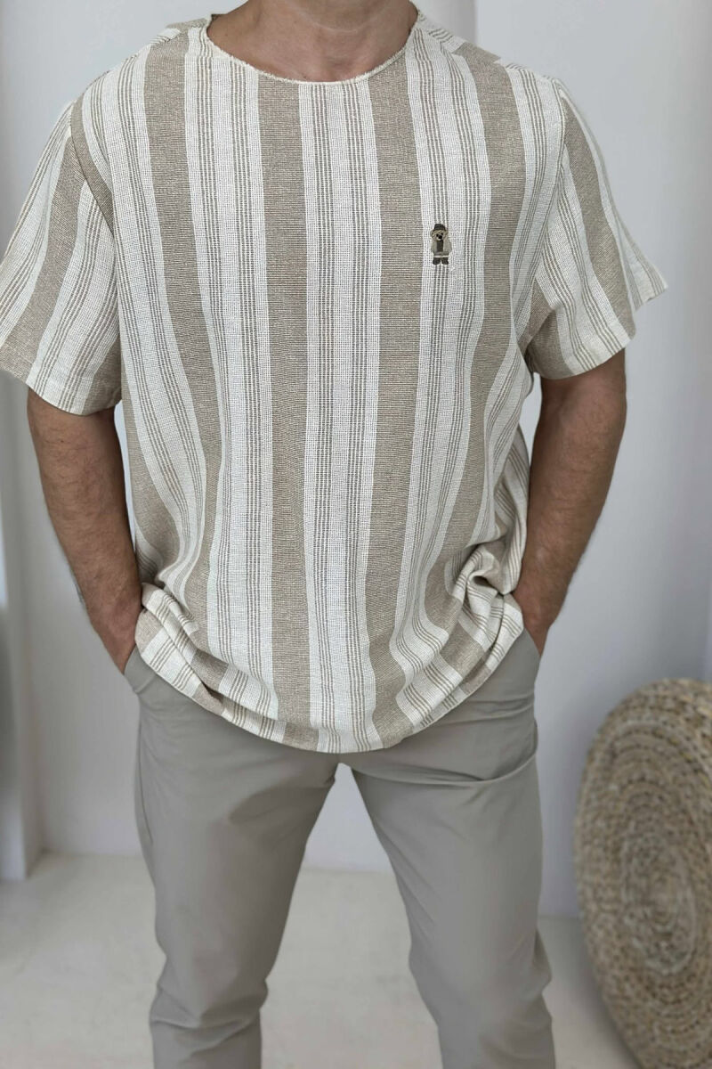 BEAR LOGO STRIPED MEN T-SHIRT BEIGE/BEZHE - 4