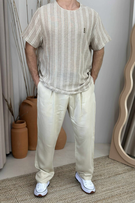 BEAR LOGO STRIPED MEN T-SHIRT BEIGE/BEZHE - 1