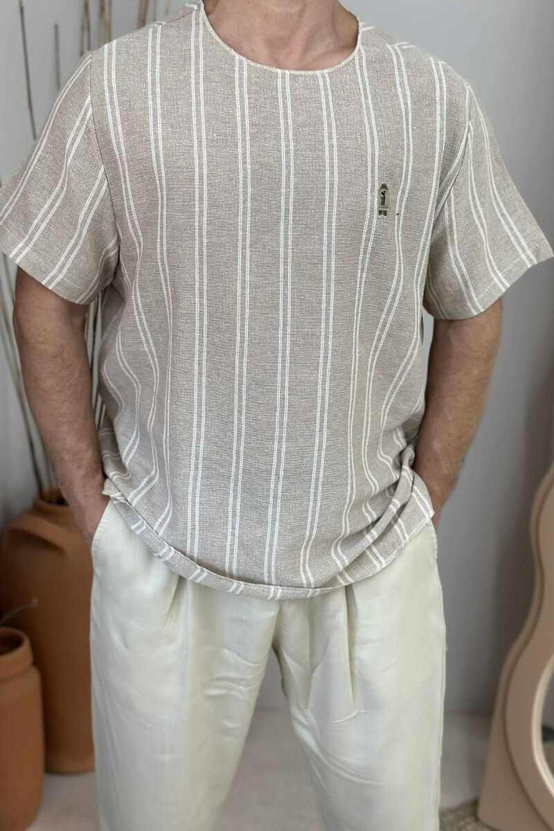 BEAR LOGO STRIPED MEN T-SHIRT BEIGE/BEZHE - 2