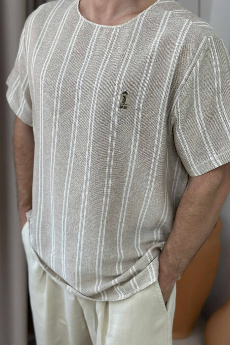 BEAR LOGO STRIPED MEN T-SHIRT BEIGE/BEZHE - 3