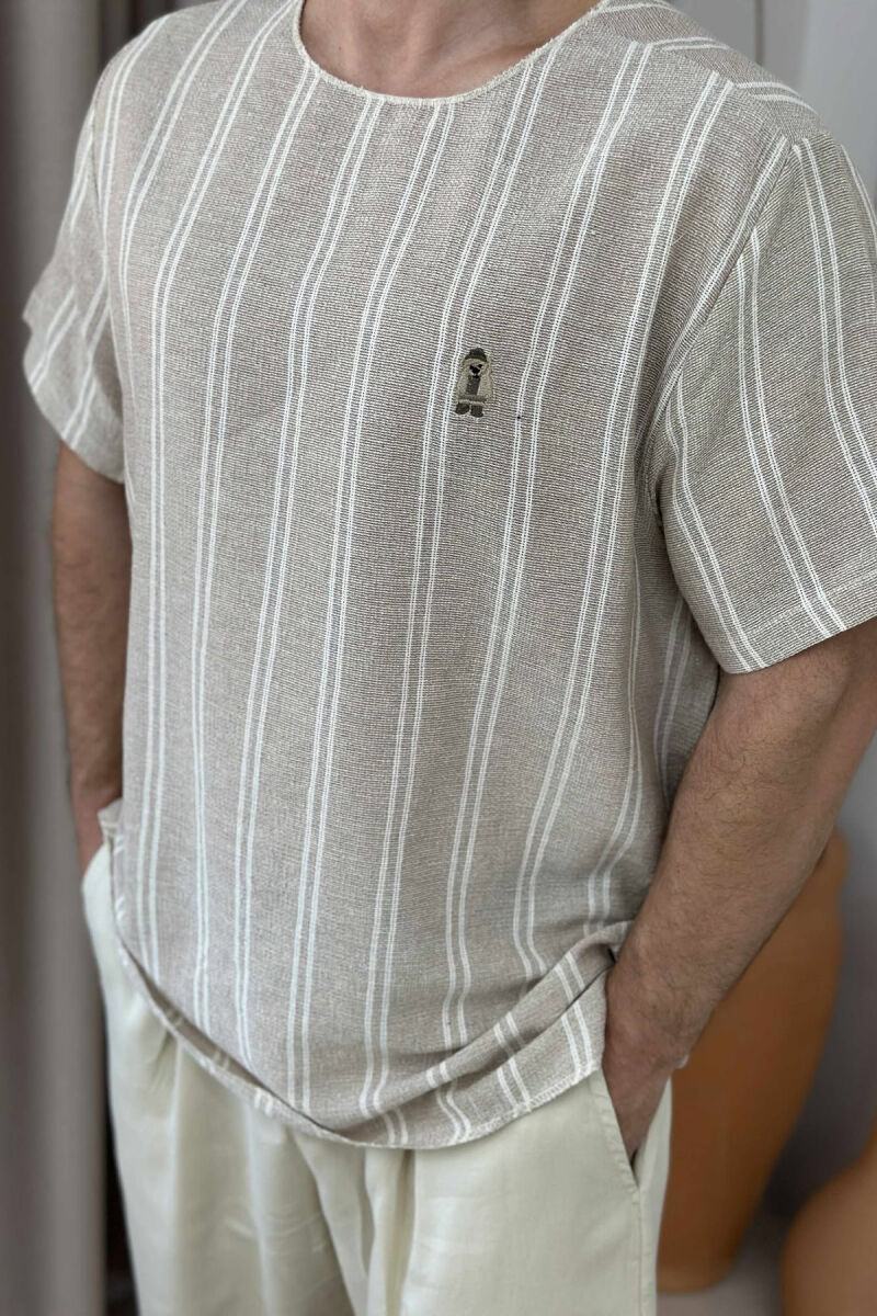 BEAR LOGO STRIPED MEN T-SHIRT BEIGE/BEZHE - 3