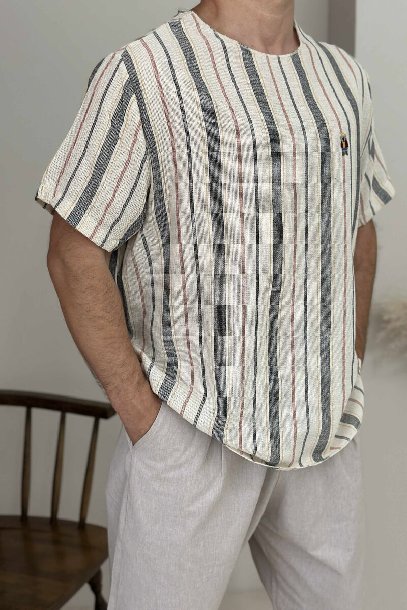 BEAR LOGO STRIPED MEN T-SHIRT BEIGE/BEZHE - 2