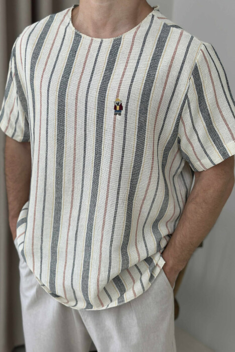 BEAR LOGO STRIPED MEN T-SHIRT BEIGE/BEZHE - 3