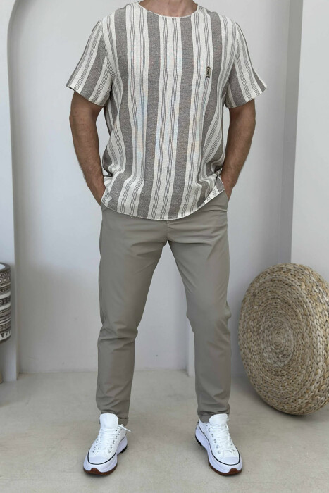 BEAR LOGO STRIPED MEN T-SHIRT DARK BEIGE/BEZHE ERRET 