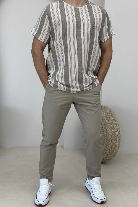 BEAR LOGO STRIPED MEN T-SHIRT LIGHT BROWN/KAZB 