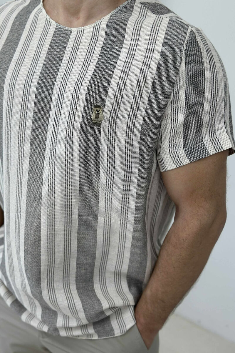 BEAR LOGO STRIPED MEN T-SHIRT LIGHT BROWN/KAZB - 2