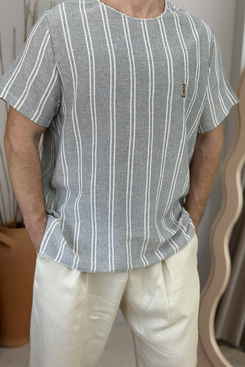 BEAR LOGO STRIPED MEN T-SHIRT LIGHT GREY/GZ - 2