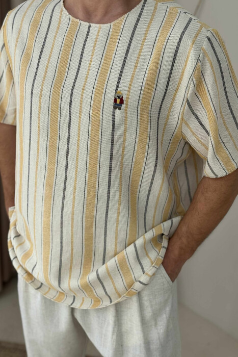 BEAR LOGO STRIPED MEN T-SHIRT YELLOW/E VERDHE - 2