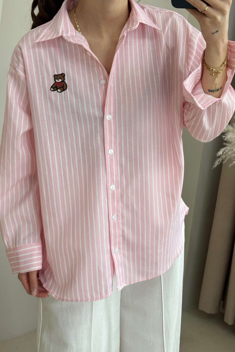 BEAR LOGO STRIPED WOMEN SHIRT PINK/ROZE - 4