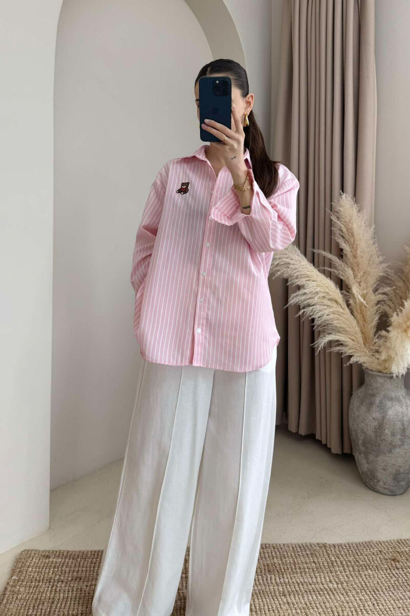 BEAR LOGO STRIPED WOMEN SHIRT PINK/ROZE - 2