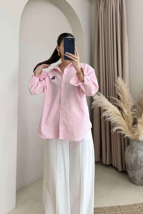 BEAR LOGO STRIPED WOMEN SHIRT PINK/ROZE - 1