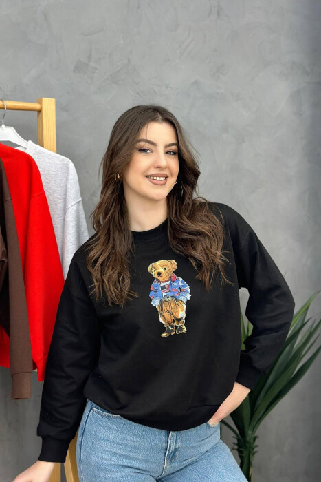 BEAR ONE COLOR WOMAN SWEATSHIRT BLACK/ E ZEZE 