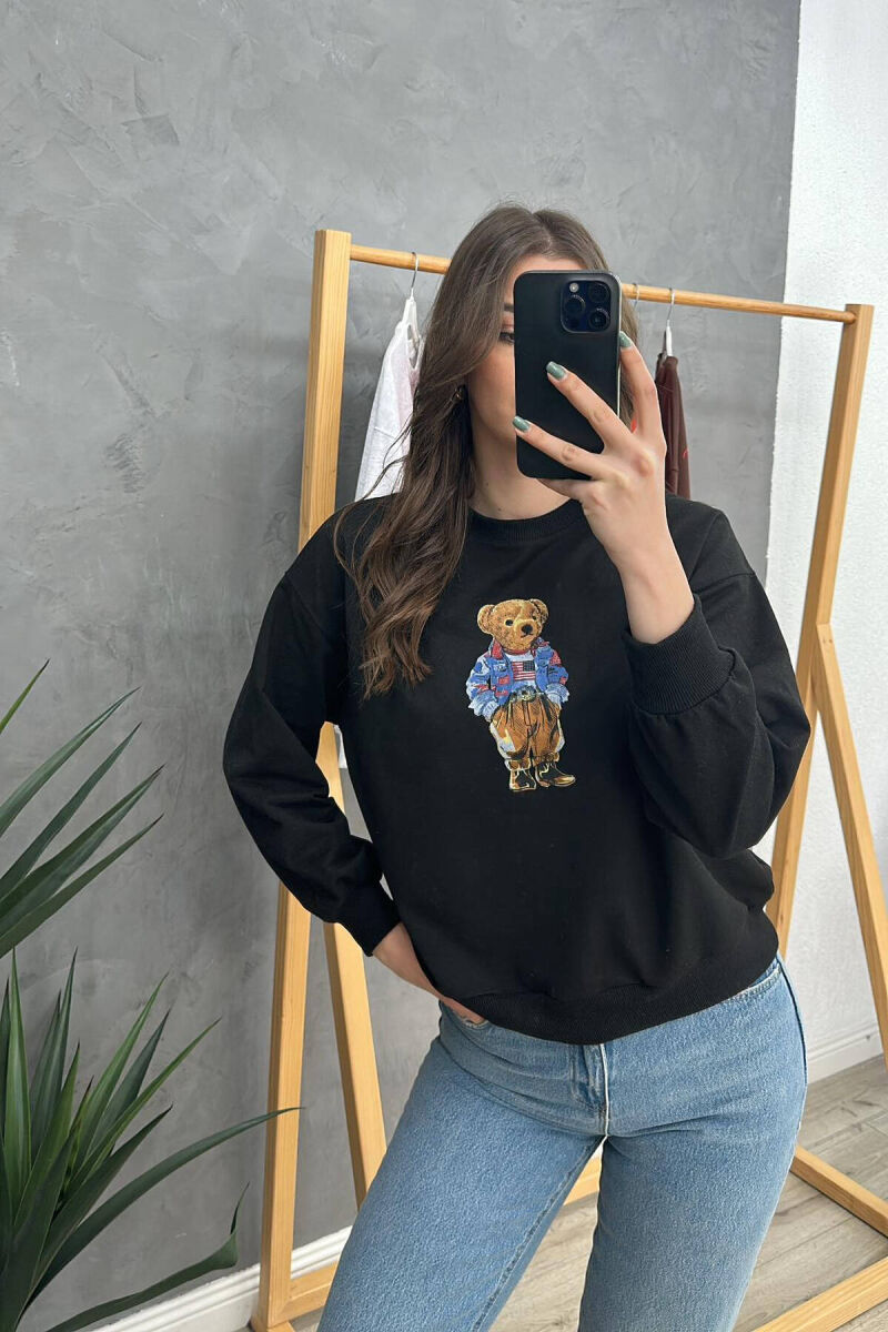 BEAR ONE COLOR WOMAN SWEATSHIRT BLACK/ E ZEZE - 4