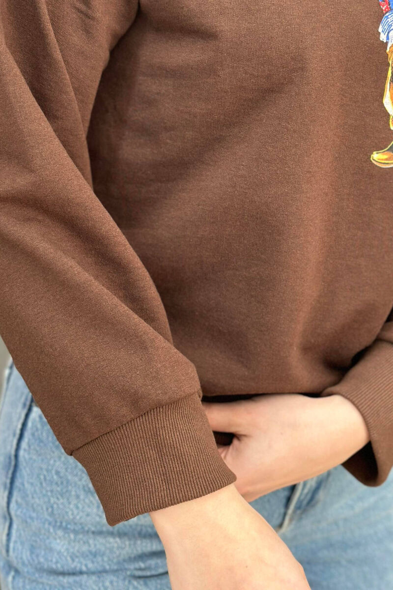 BEAR ONE COLOR WOMAN SWEATSHIRT BROWN/KAFE - 2