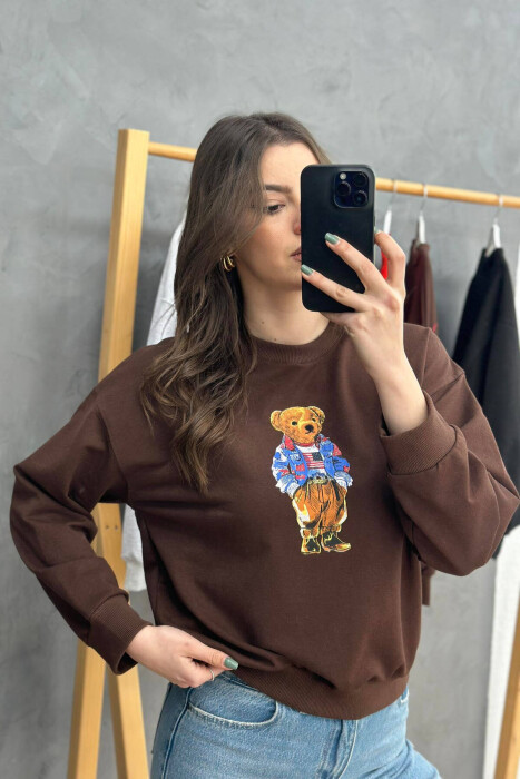BEAR ONE COLOR WOMAN SWEATSHIRT BROWN/KAFE - 3