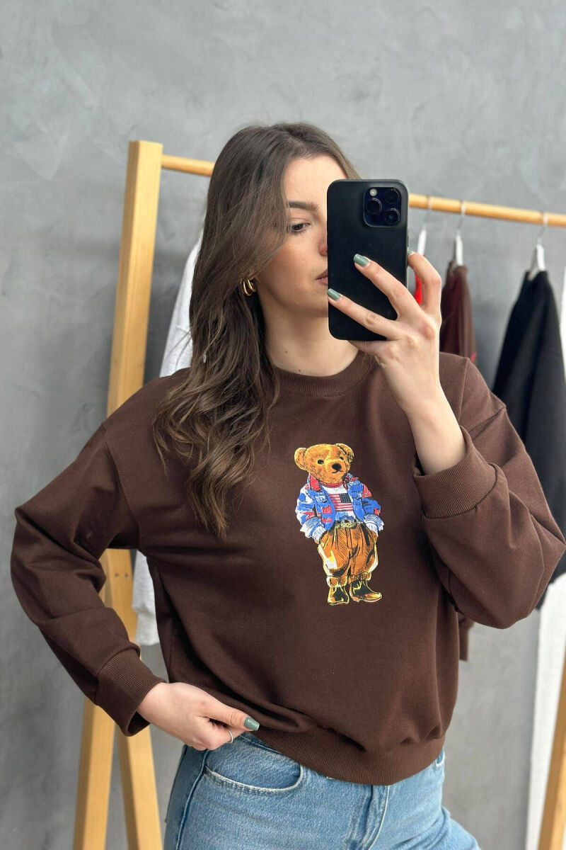 BEAR ONE COLOR WOMAN SWEATSHIRT BROWN/KAFE - 3