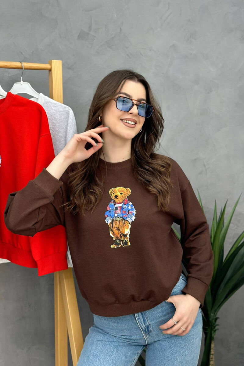 BEAR ONE COLOR WOMAN SWEATSHIRT BROWN/KAFE - 5
