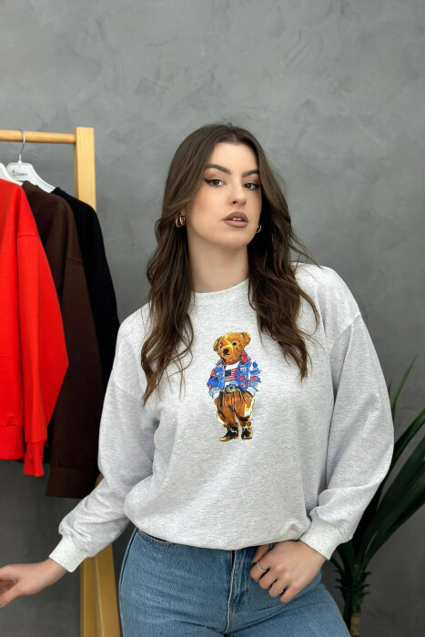 BEAR ONE COLOR WOMAN SWEATSHIRT LIGHT GREY/GZ 