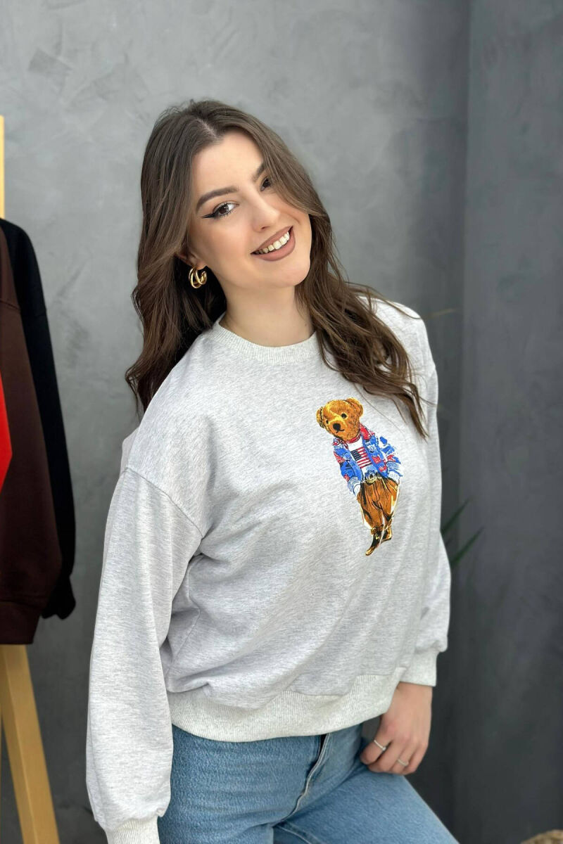 BEAR ONE COLOR WOMAN SWEATSHIRT LIGHT GREY/GZ - 2