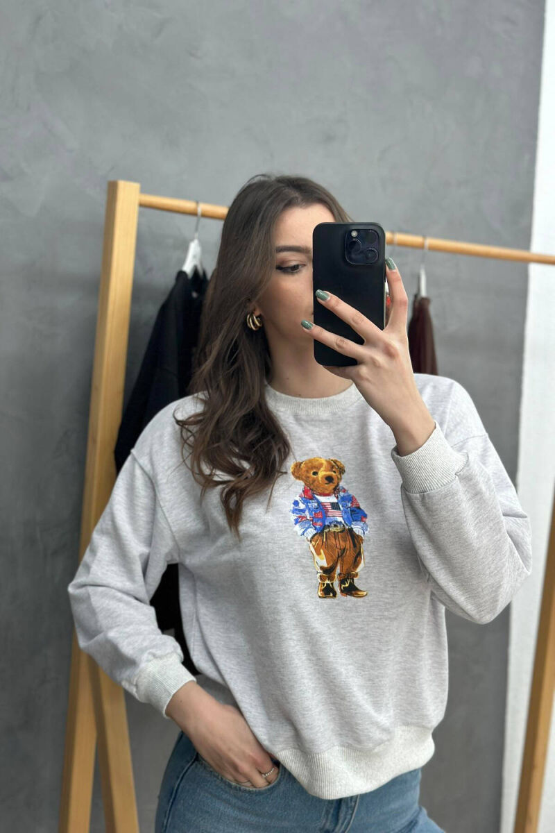 BEAR ONE COLOR WOMAN SWEATSHIRT LIGHT GREY/GZ - 4
