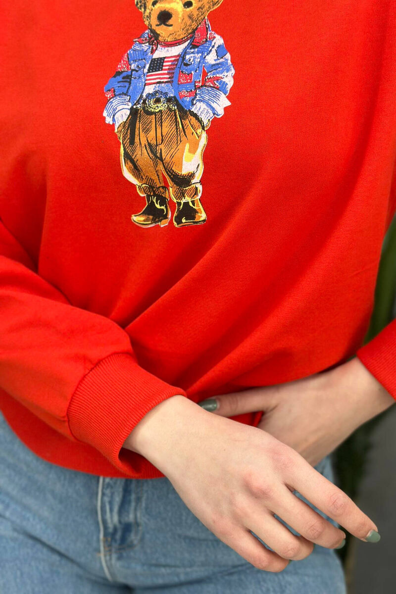 BEAR ONE COLOR WOMAN SWEATSHIRT RED/E KUQE - 4