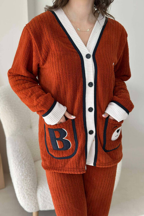 BEAR POCKET BUTTONS WOMAN PYJAMAS IN BRICK COLOR - 2