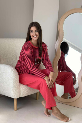 BEAR WRITTINGS LINES WOMAN PYJAMAS SALMON/SALMON 