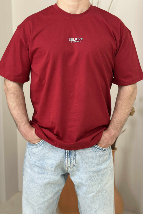 BELIEVE IN YOURSELF WRITTING MEN T-SHIRT BURGUNDY/VISHNJE - 3