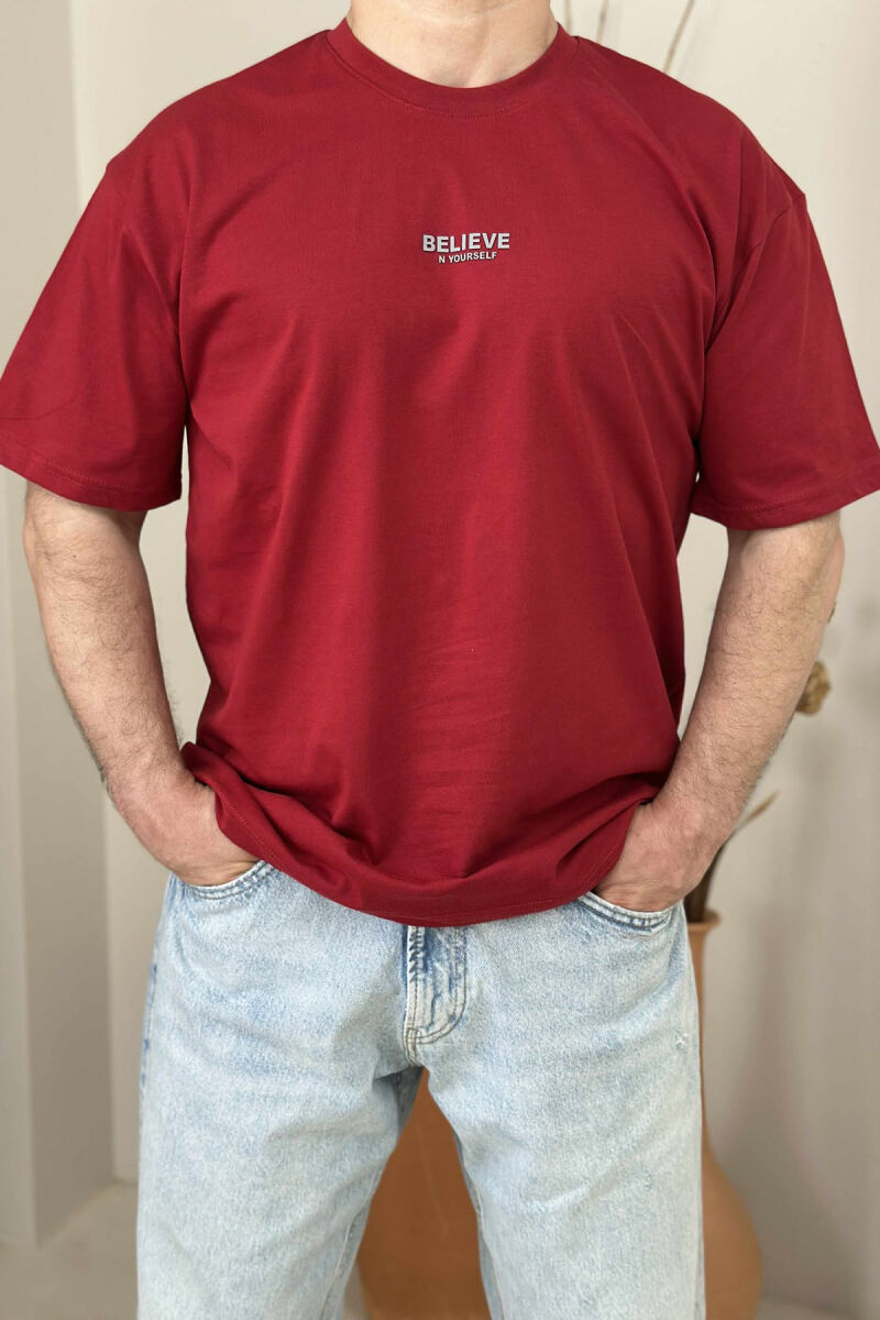 BELIEVE IN YOURSELF WRITTING MEN T-SHIRT BURGUNDY/VISHNJE - 3
