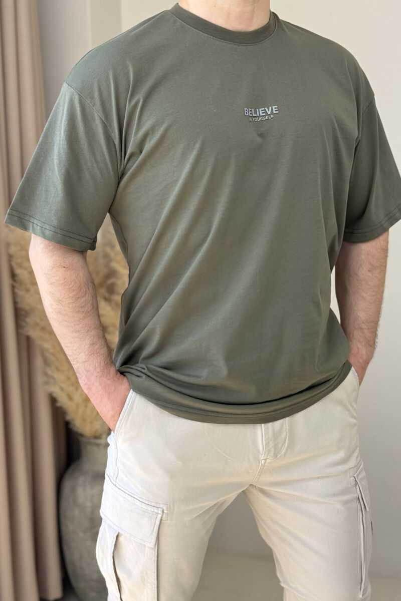 BELIEVE IN YOURSELF WRITTING MEN T-SHIRT OLIVE/ULLI - 1
