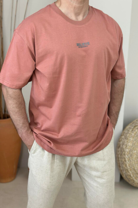 BELIEVE IN YOURSELF WRITTING MEN T-SHIRT POWDER/PUDER - 2