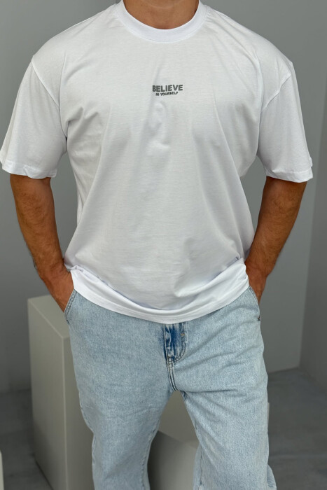 BELIEVE IN YOURSELF WRITTING MEN T-SHIRT WHITE-E BARDHE - 2