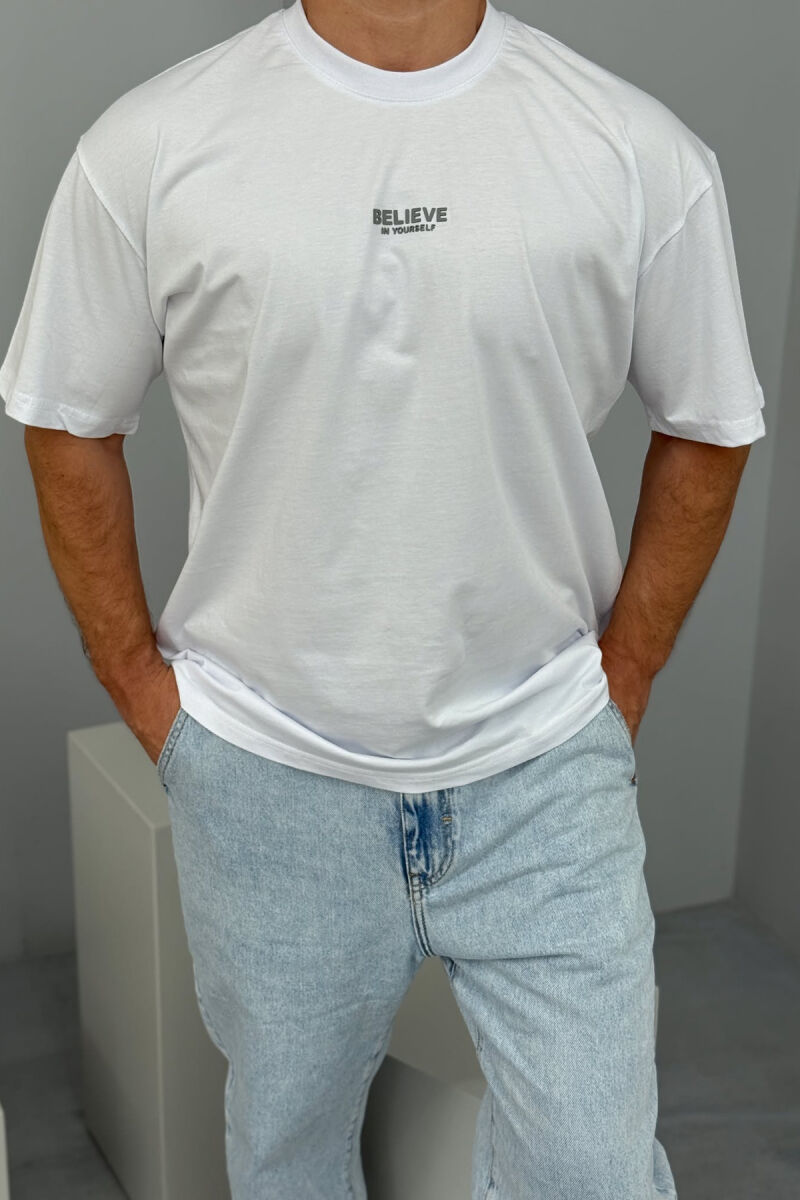 BELIEVE IN YOURSELF WRITTING MEN T-SHIRT WHITE-E BARDHE - 2