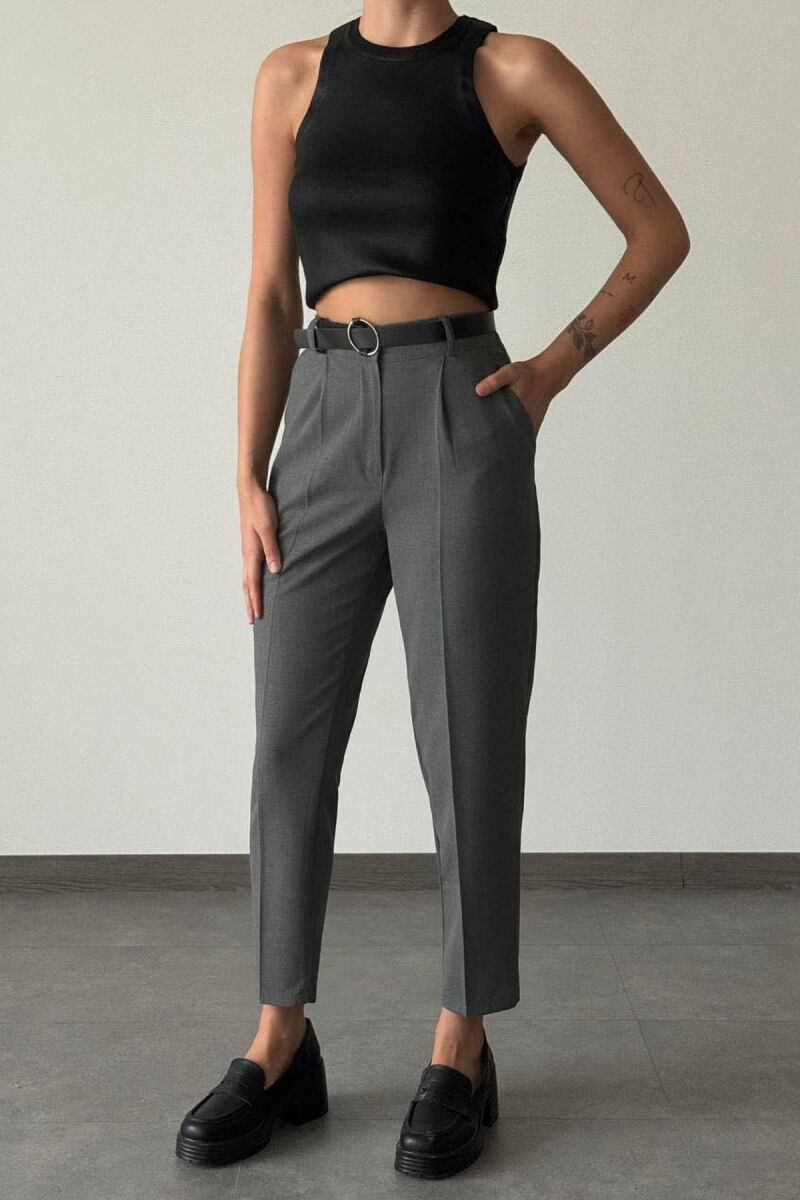 BELT COTTON WOMAN TROUSERS DARK GREY/GEE - 1