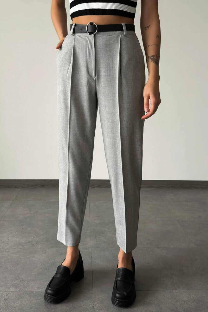 BELT COTTON WOMAN TROUSERS IN LIGHT GREY COLOR - 1