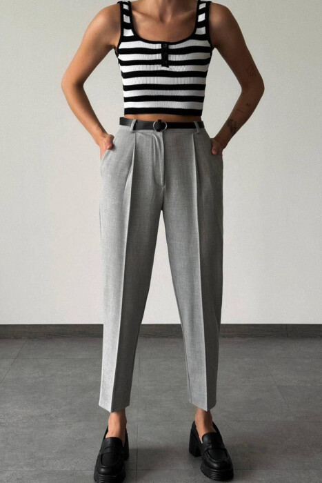 BELT COTTON WOMAN TROUSERS IN LIGHT GREY COLOR - 2