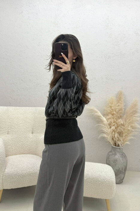 BELT DETAIL BUTTONED WOMEN CARDIGAN DARK GREY/GEE - 3