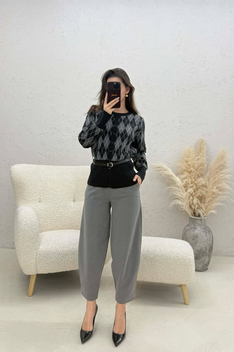 BELT DETAIL BUTTONED WOMEN CARDIGAN DARK GREY/GEE - 4