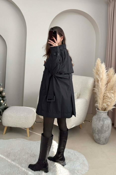 BELT DETAIL BUTTONED WOMEN JACKET BLACK/ E ZEZE - 2