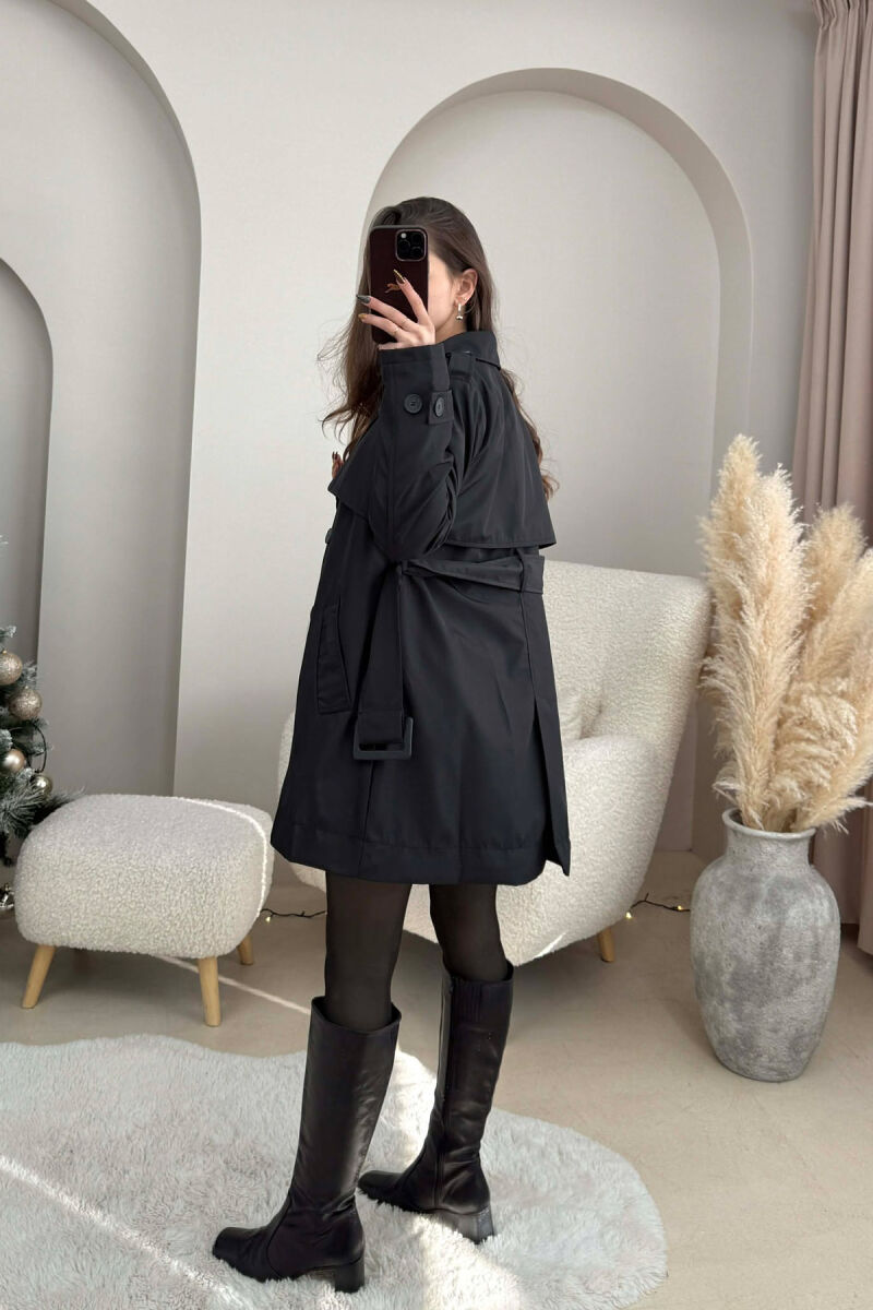 BELT DETAIL BUTTONED WOMEN JACKET BLACK/ E ZEZE - 2