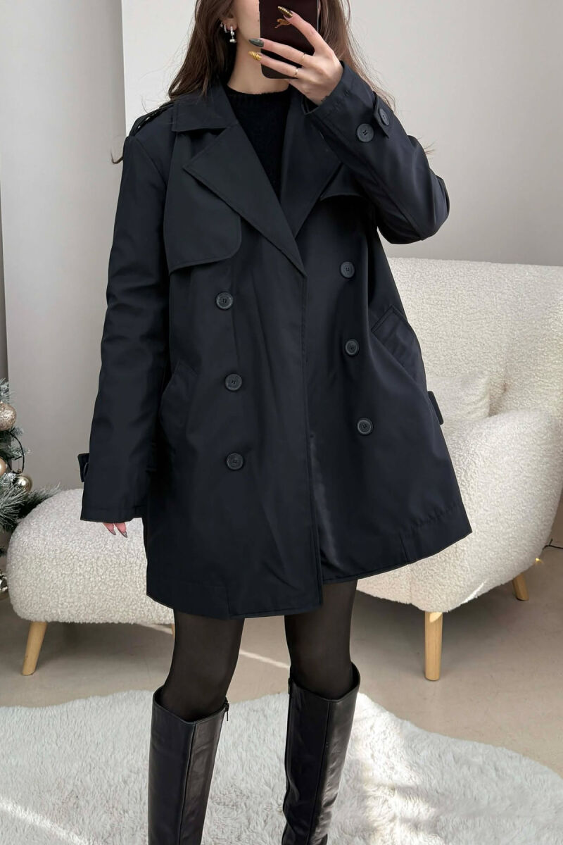 BELT DETAIL BUTTONED WOMEN JACKET BLACK/ E ZEZE - 3