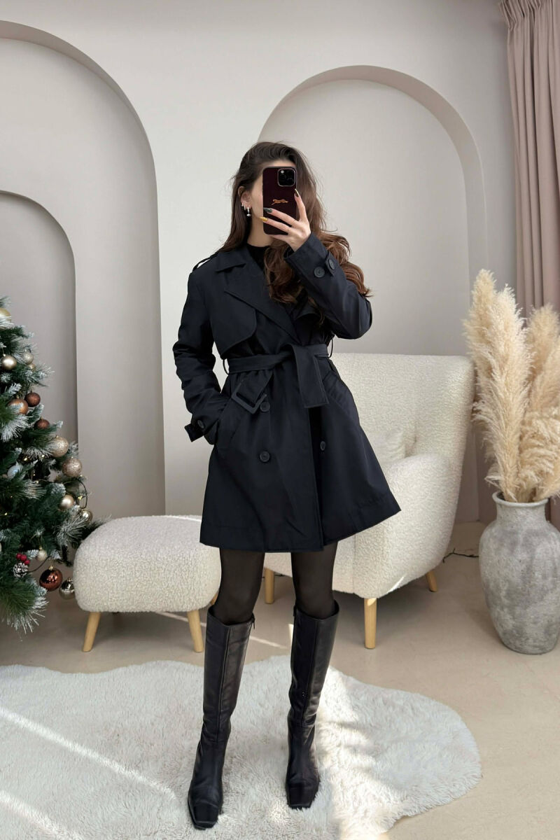 BELT DETAIL BUTTONED WOMEN JACKET BLACK/ E ZEZE - 4