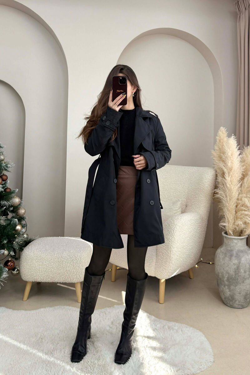 BELT DETAIL BUTTONED WOMEN JACKET BLACK/ E ZEZE - 5