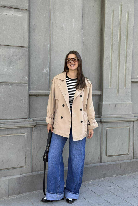 BELT DETAIL BUTTONS ONE COLOR WOMEN JACKET BEIGE/BEZHE 