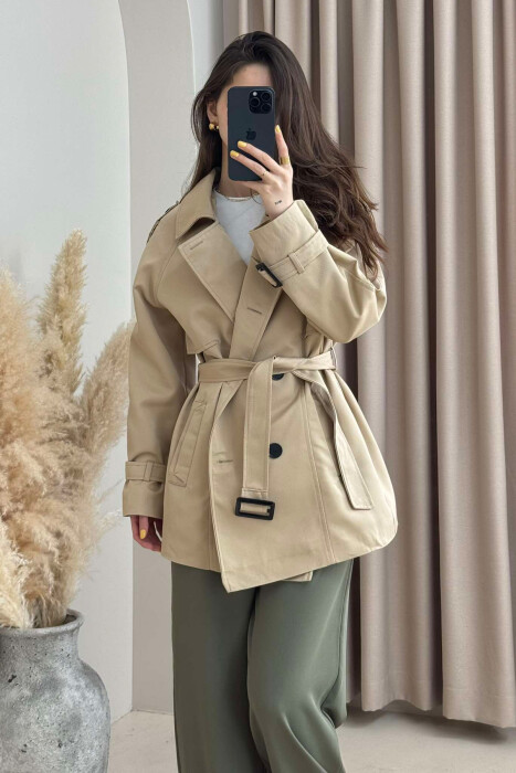 BELT DETAIL BUTTONS ONE COLOR WOMEN JACKET BEIGE/BEZHE - 2