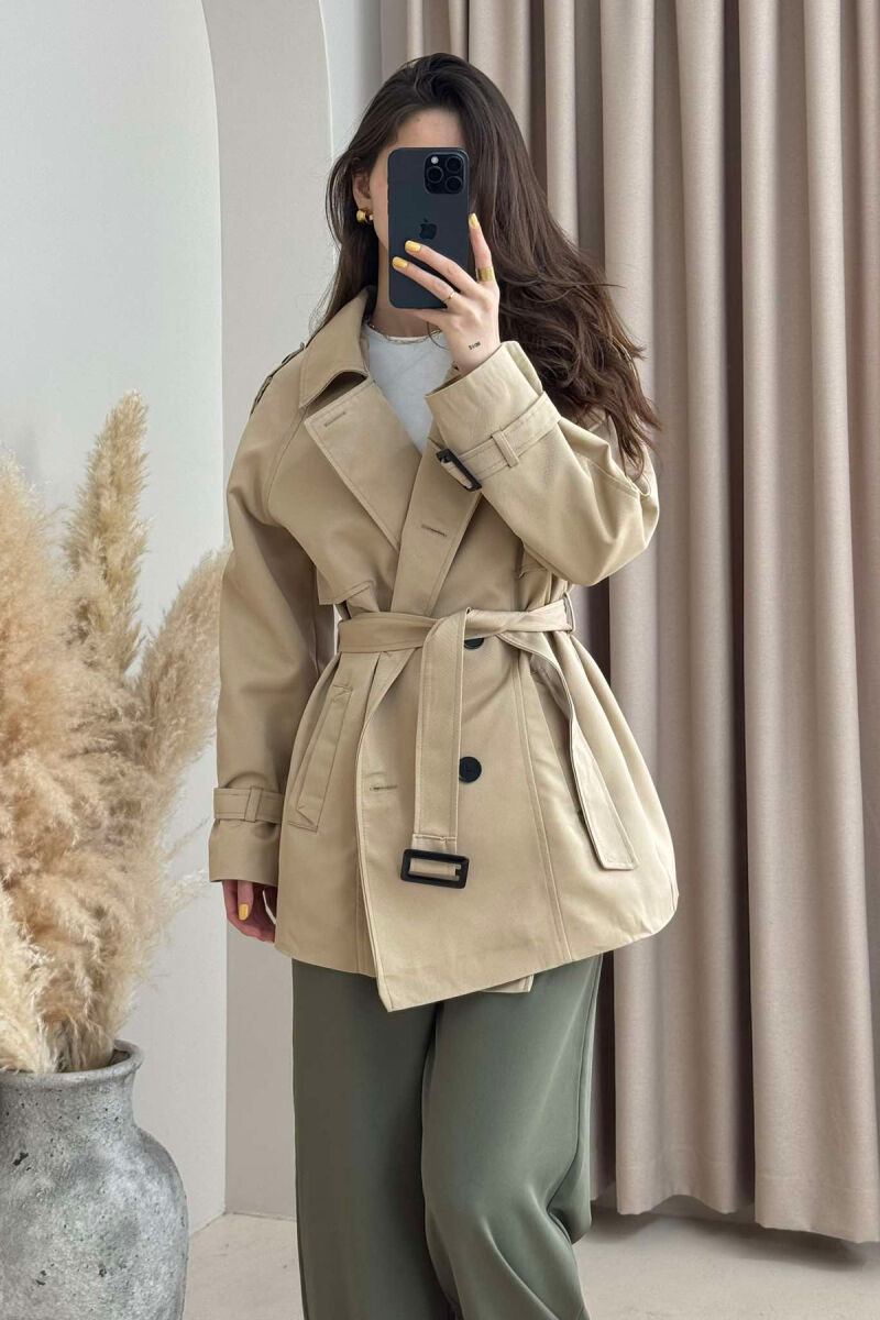 BELT DETAIL BUTTONS ONE COLOR WOMEN JACKET BEIGE/BEZHE - 2