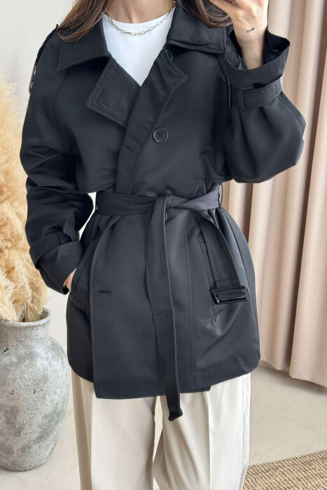 BELT DETAIL BUTTONS ONE COLOR WOMEN JACKET BLACK/ E ZEZE - 2