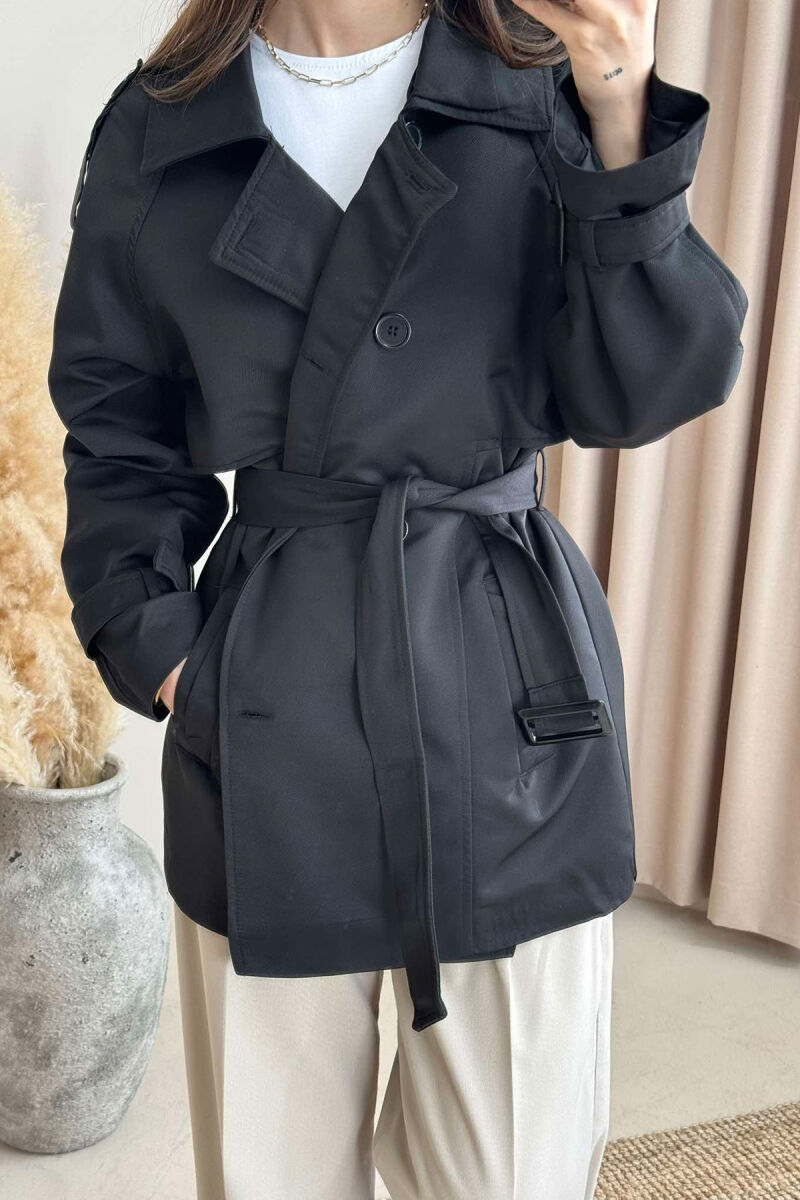 BELT DETAIL BUTTONS ONE COLOR WOMEN JACKET BLACK/ E ZEZE - 2