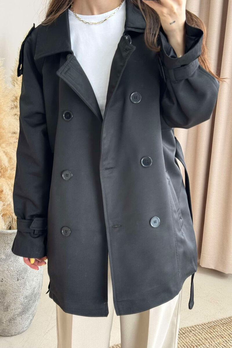 BELT DETAIL BUTTONS ONE COLOR WOMEN JACKET BLACK/ E ZEZE - 3